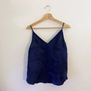 Anthropologie Crinkle Style Cami Blouse Blue Boho Minimalist Resort Office Work